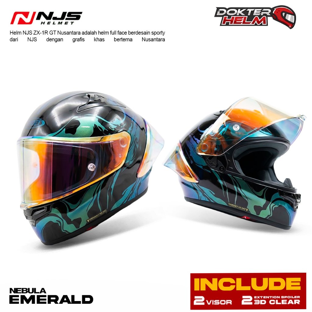 Paket Ganteng NJS ZX1R GT Nebulasky EMERALD Helm Full Face Helm SNI