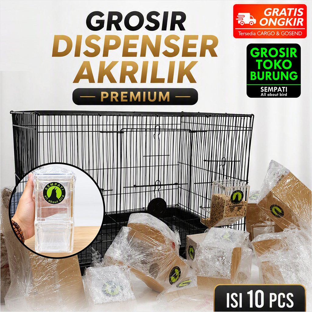 SEMPATI GROSIR Dispenser Pakan Burung Akrilik Tebal Premium Isi 10 Pcs Tempat Wadah Pakan Minum Love