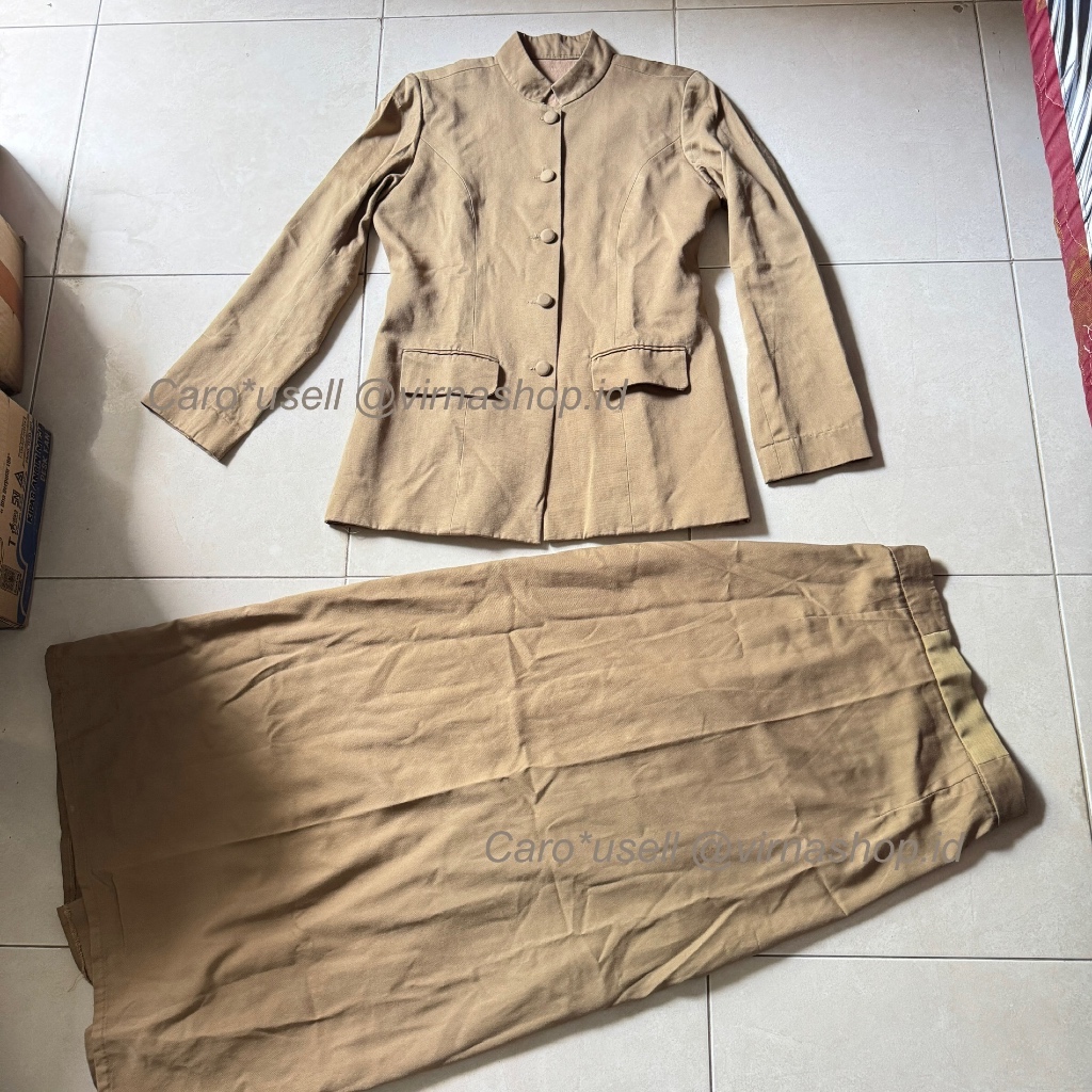 PL Set Dinas PNS PPPK Baju Kerja Keki Ukuran S Kain Kantun Kantong Saku Motif Kotak