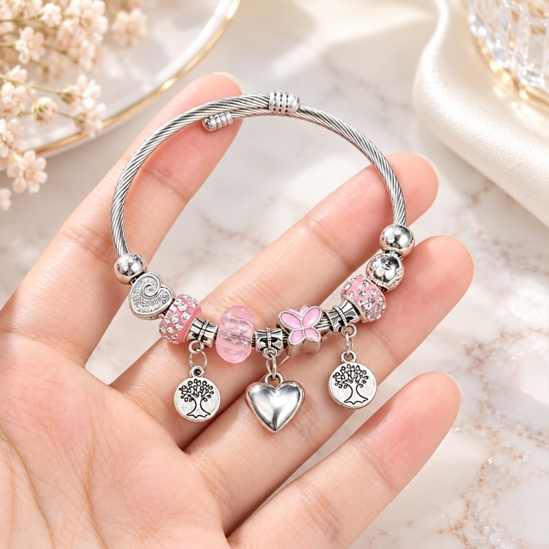 Gelang Love Pandora Charm Bracelet Gelang Titanium Anti Karat Baja Gelang Modis Korea Wanita Retro G