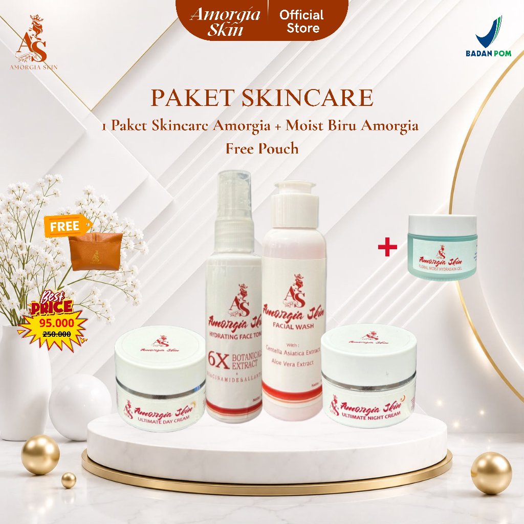 AMORGIA SKIN - Paket Basic Hydrating Skincare (Paket Skincare + Moist Biru) FREE POUCH