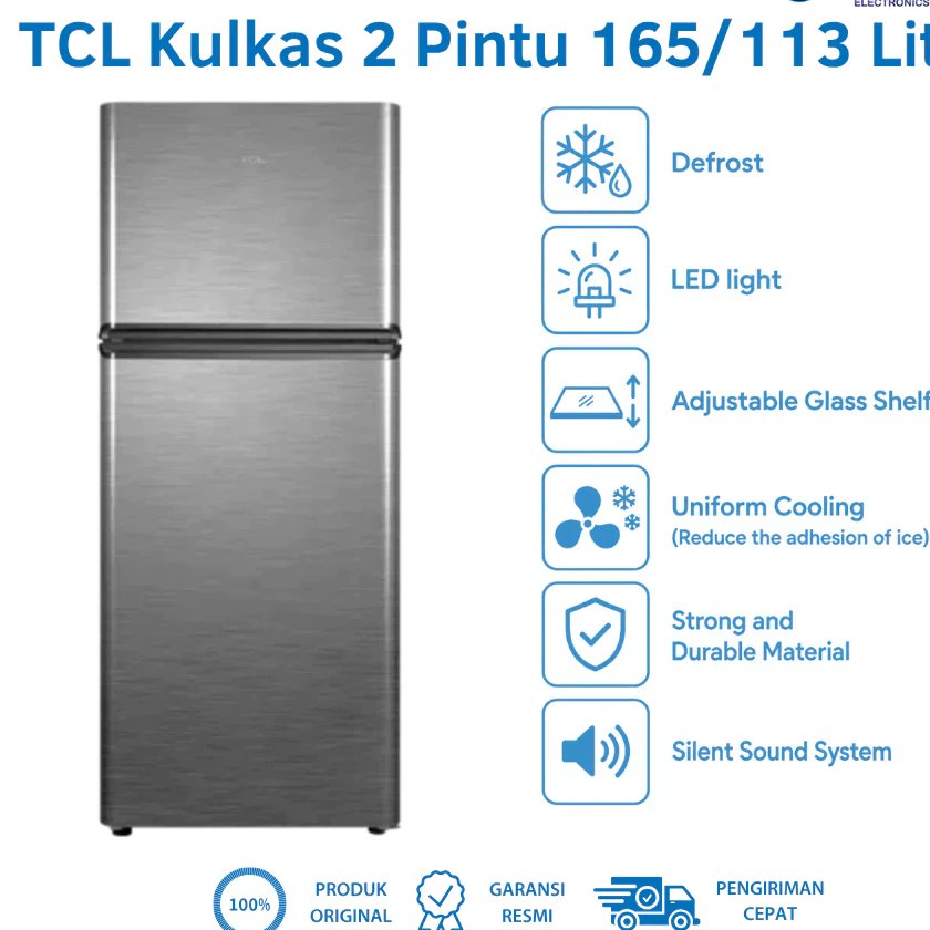 TCL F136-A50 - Kulkas Tcl 2 Pintu 113L Dark Silver Elegant