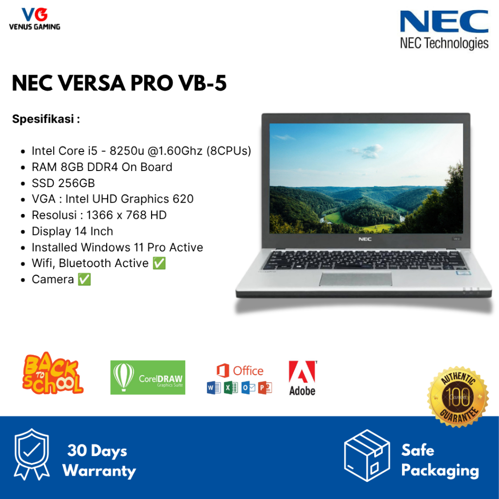 Laptop Sekolah NEC Versa Pro VB-4 VK23 Intel Core i5 Gen 6 RAM 8GB SSD 256GB Layar 12 Inch