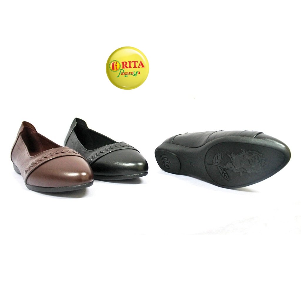 Sepatu flat wanita casual warna cokelat dan hitam model slip on Rohde