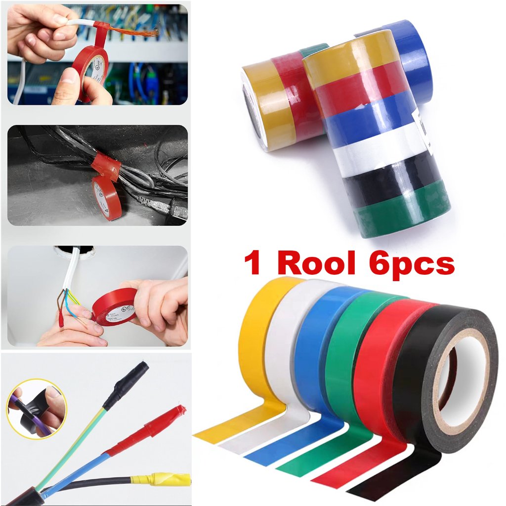 Lakban Karet Pelindung Kabel Warna 1 Roll 6pcs Tape Pvc Isolator Listrik untuk Isolasi Kabel Listrik
