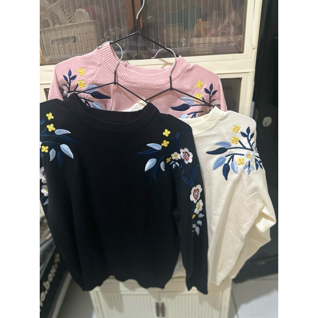 blouse knit wanita bunga premium