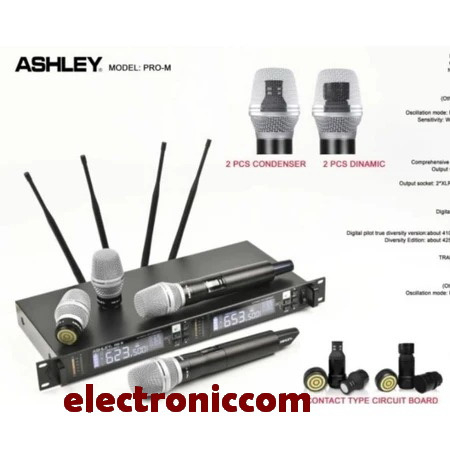 Mic Wireless Ashley PRO M Original Dual Mic Dynamic - Condensor