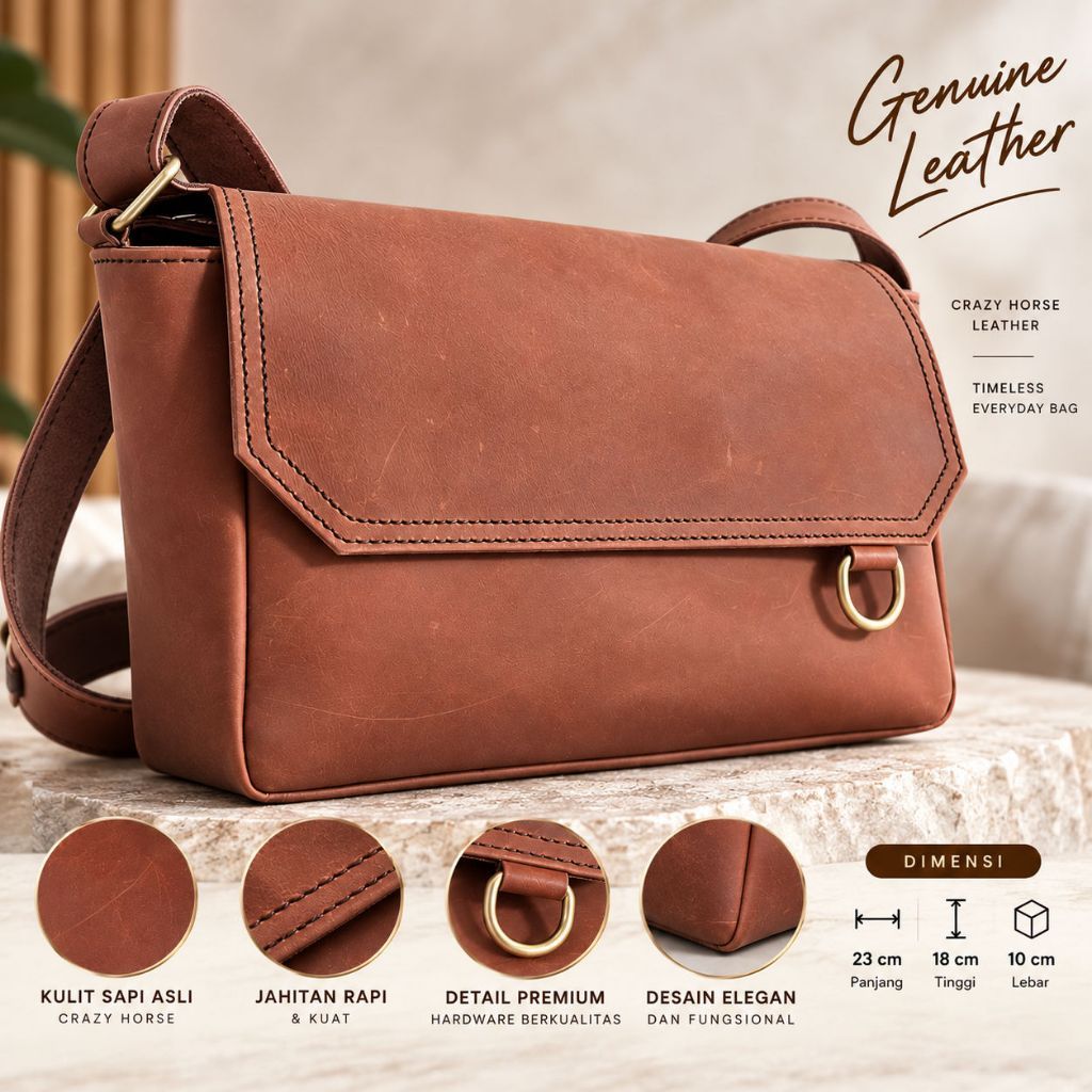 Tas Selempang Pria Wanita Kulit Asli Klasik Crazy horse