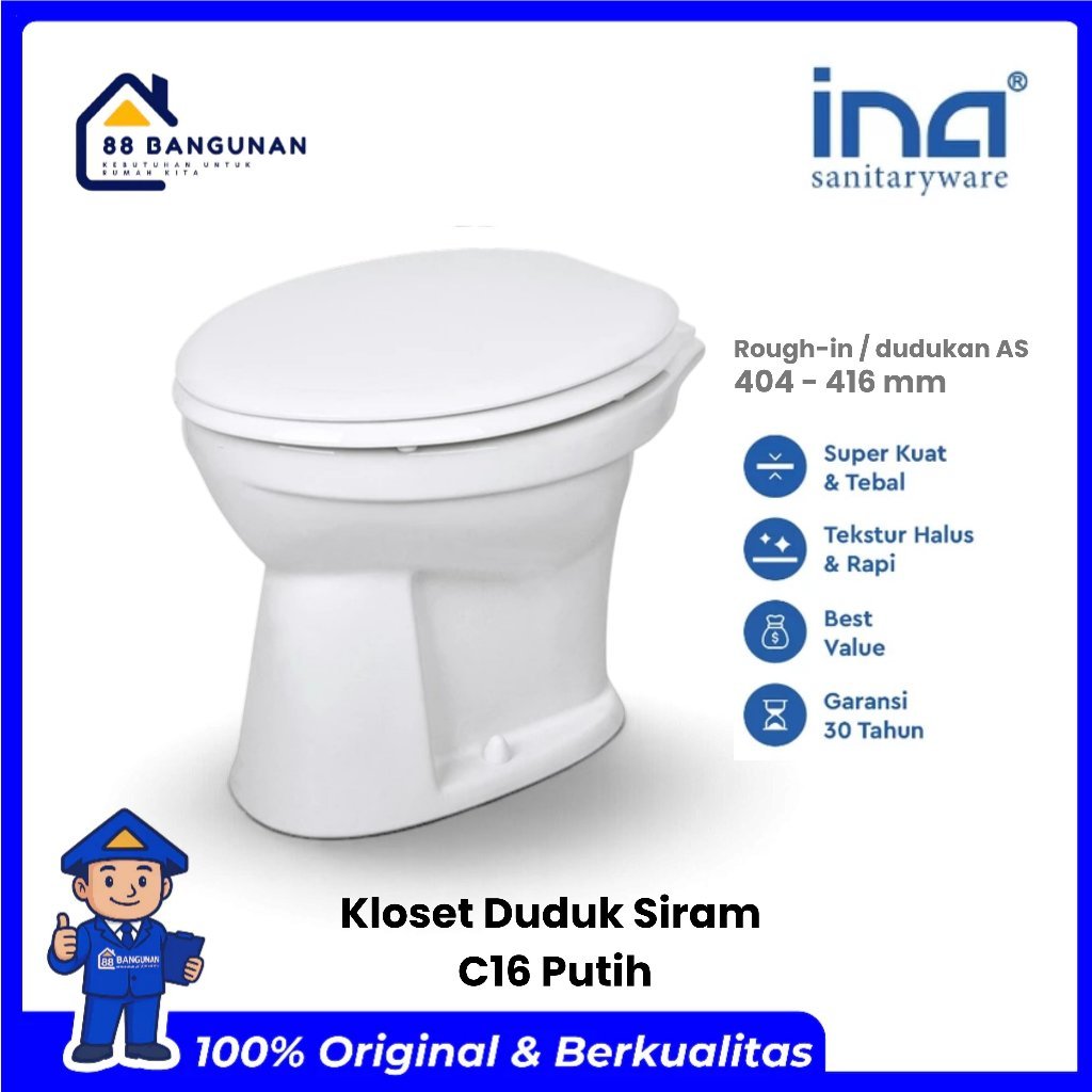 Ina [KHUSUS INSTANT] Kloset Duduk Siram / Toilet Duduk Keramik C16 Variasi Warna Tanpa Tangki Rough-