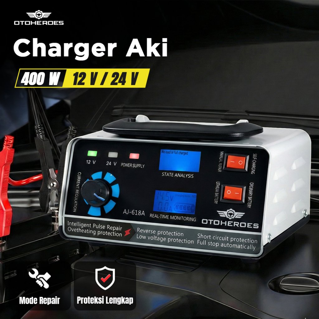 CHARGER AKI + DESULFATOR PULSE REPARASI Aki Mobil Motor LCD 30A 12V/24V LITHIUM LEAD ACID AJ-618A AJ