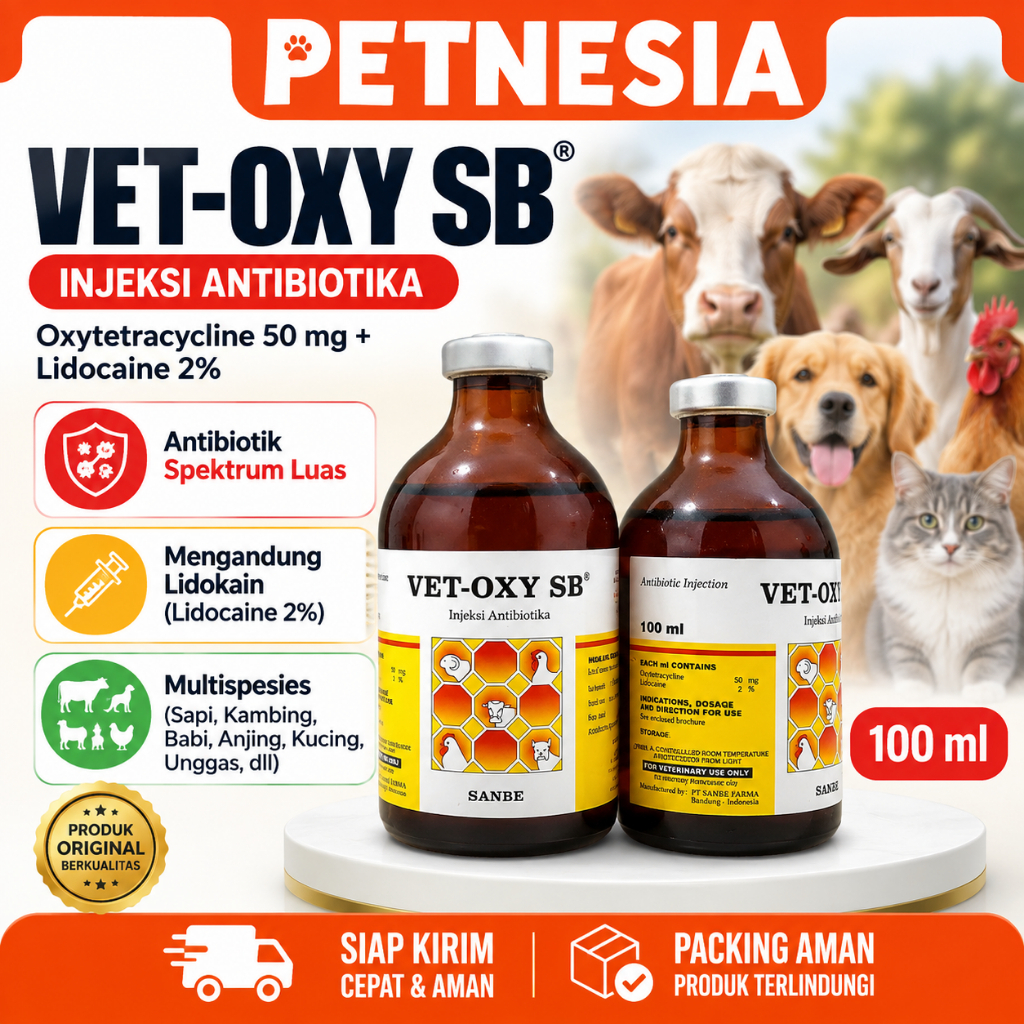 VET OXY SB 100 ML - Obat Infeksi Sapi Kucing Anjing Domba Kambing Unggas Oxytetracyclin Vetoxy SB