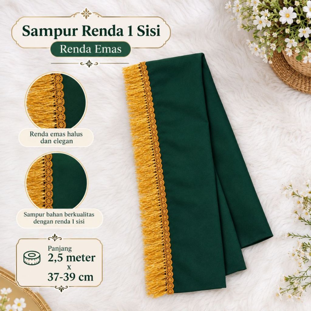 Sampur Tari / Selendang Tari Renda Emas 2,5 meter x 37-39 cm renda 1 sisi tidak bolak balik