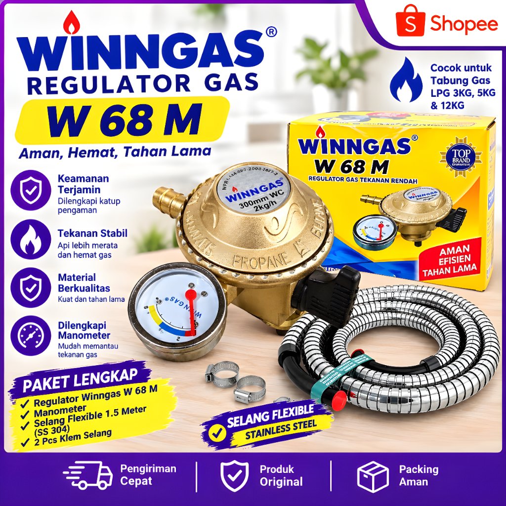 REGULATOR WINN GAS W 68 M ORI SUPER MURAH paket Selang Gas Sni