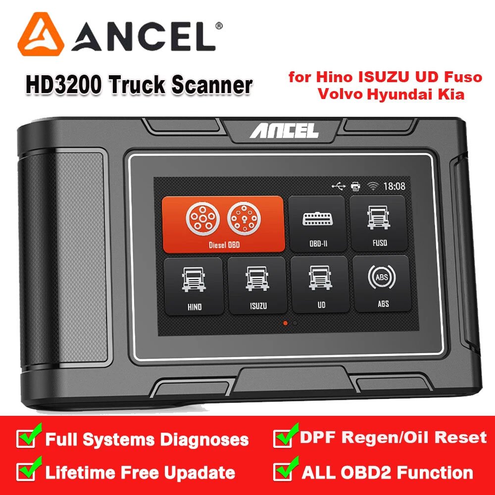 ANCEL HD3200 Pemindai Truk Diesel Tugas Berat OBD2 Scanner Truck 24V & Scanner Mobil 12V DPF Regener