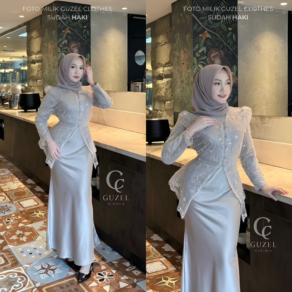 GUZEL-Ellanor Set Dress Brokat Satin Silk Premium Wanita Kondangan Lebaran Muslim Slim Fit Mermaid 2