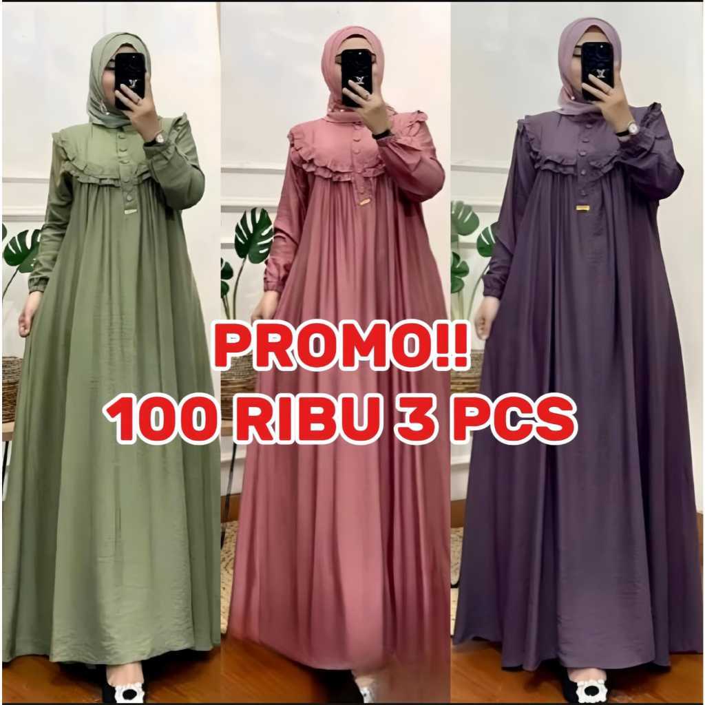 PROMO Gamis Crinkle Maxi Dress Samira 100 Ribu 3 Pcs