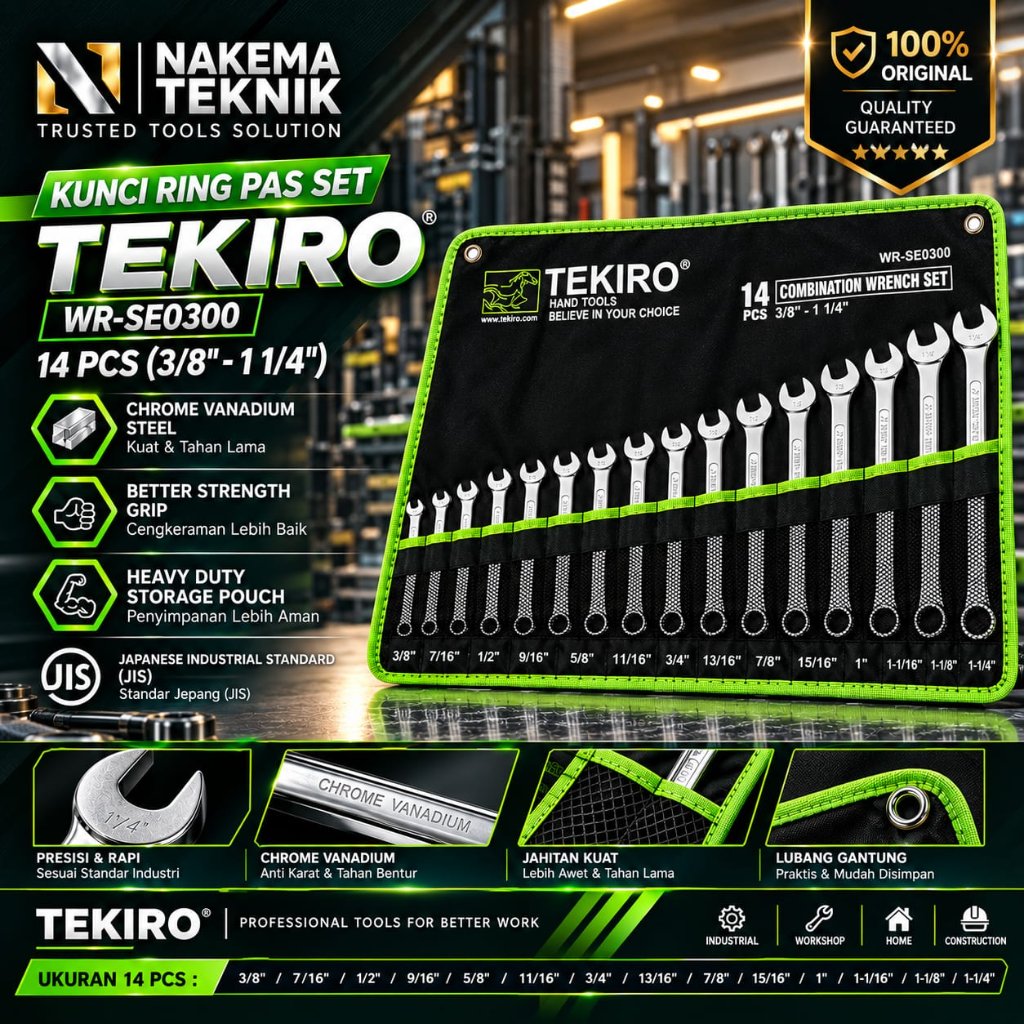 TEKIRO WR-SE0300 Kunci Ring Pas Set 14 PCS Inch 3/8”–1 1/4” Chrome Vanadium