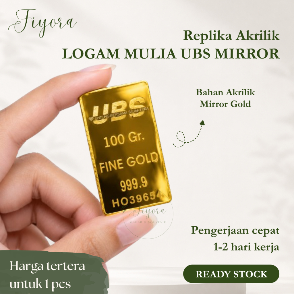 REPLIKA LOGAM MULIA UBS MIRROR GOLD AKRILIK DEKORASI MAHAR PERNIKAHAN WEDDING PROPERTI