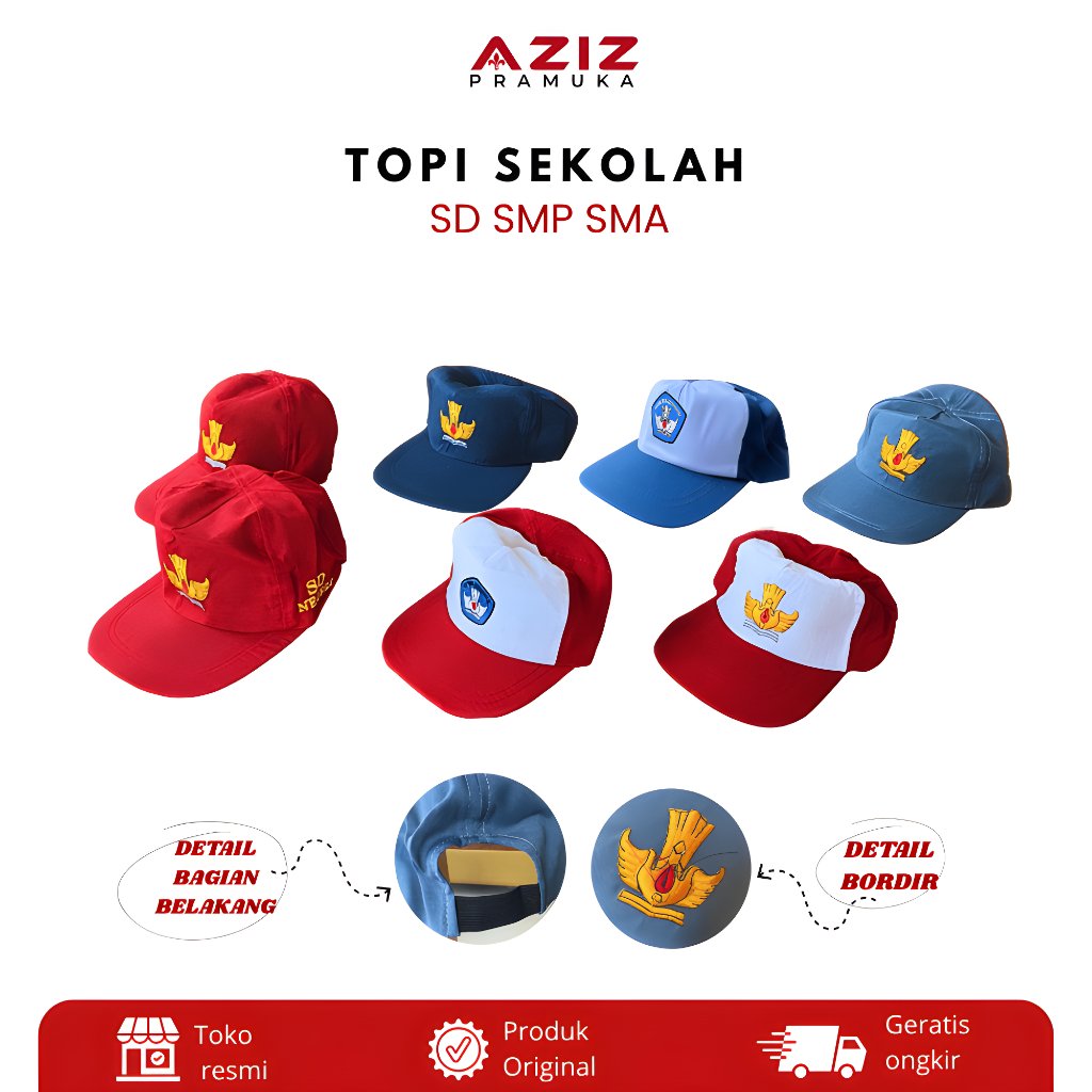Topi Sekolah SD SMP SMA Negeri Lengkap Bordir Tali Karet Murah (Ecer)