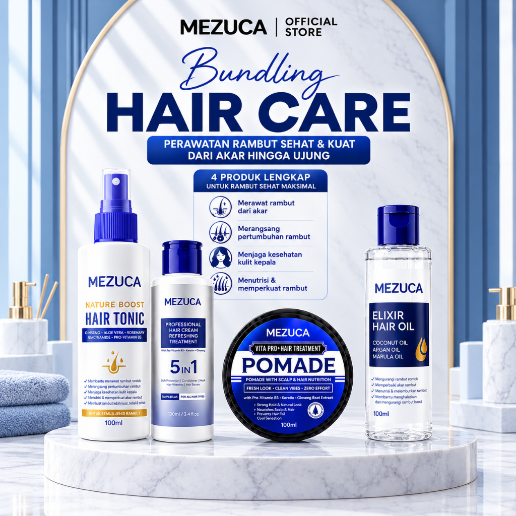 MEZUCA Hair Care Bundle | Hair Cream + Hair Oil + Hair Tonic + Pomade Premium | Paket Perawatan & Styling Rambut Lengkap