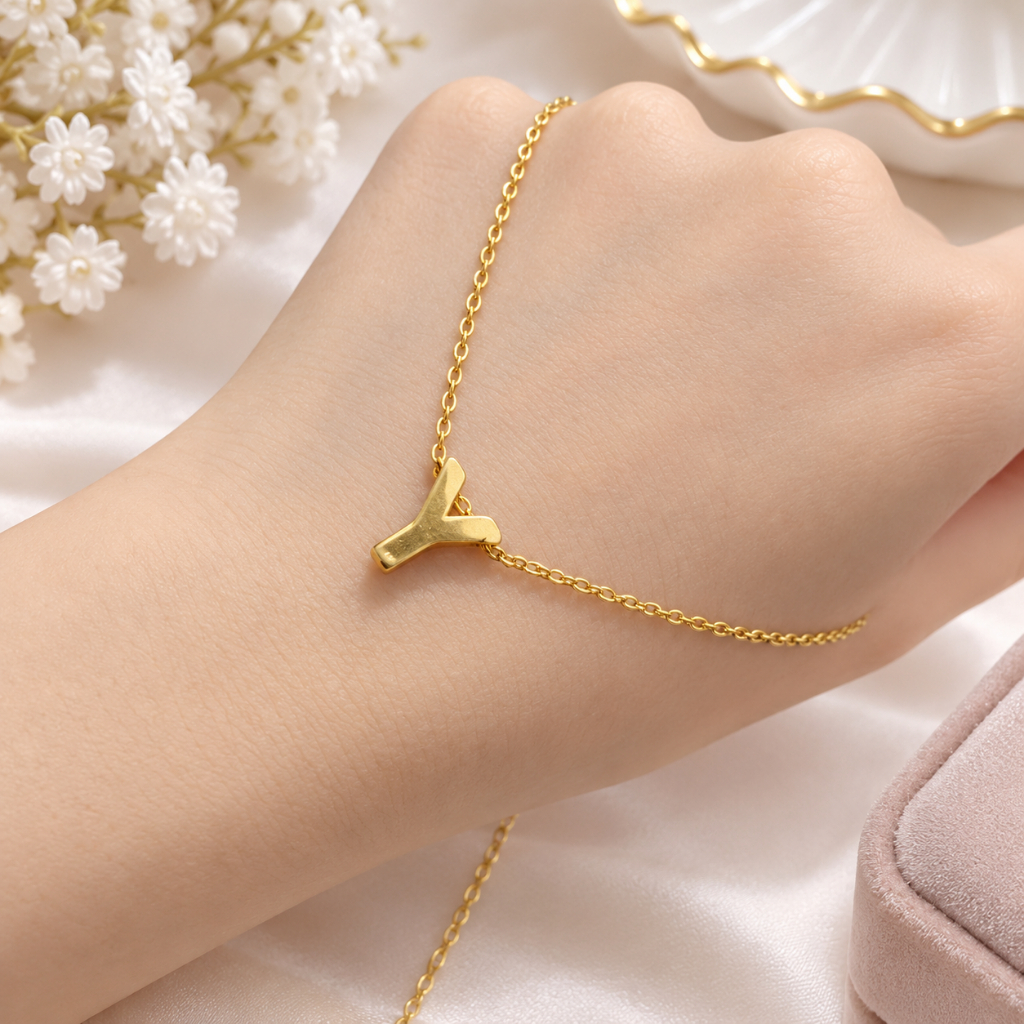 Set Kalung Inisial Huruf Y Koleksi Josean Elegant Emas Asli