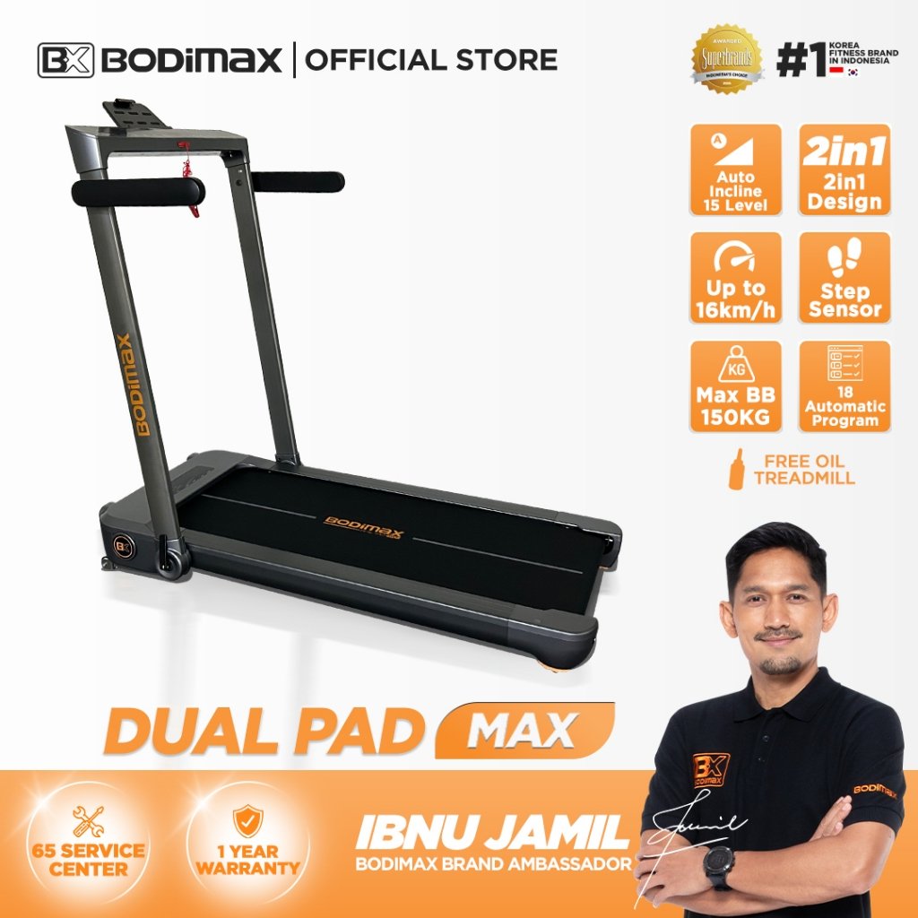 BODIMAX DUAL PAD MAX / Treadmill 16KM / Treadmill 15 Auto Incline / Treadmill Bluetooth 2-in-1