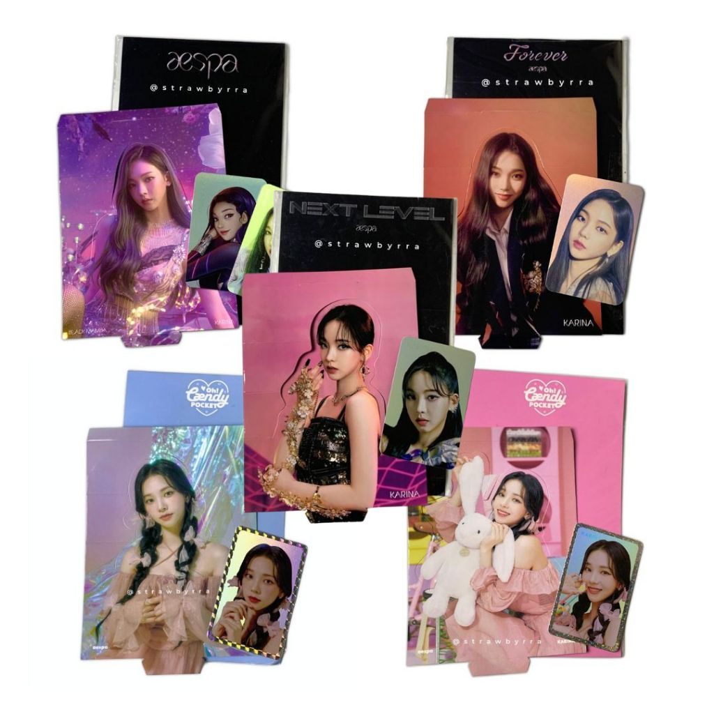 MERCHANDISE MERCH SET PHOTOCARD PC KARINA AESPA LENTI HOLO BLACK MAMBA FOREVER NEXT LEVEL CAENDY