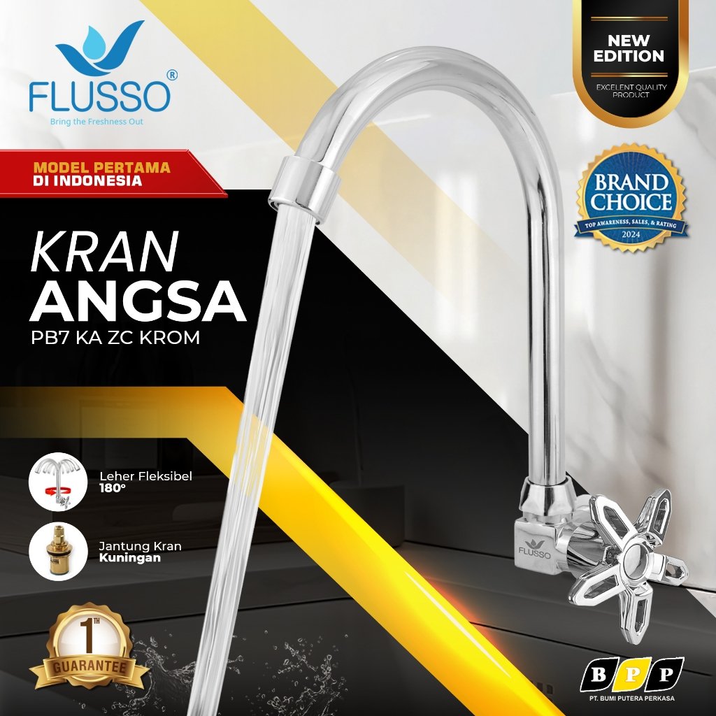FLUSSO Kran Wastafel Cuci Piring Angsa 1/2 inch Original Bergaransi Jantung Kuningan KA6 | 596