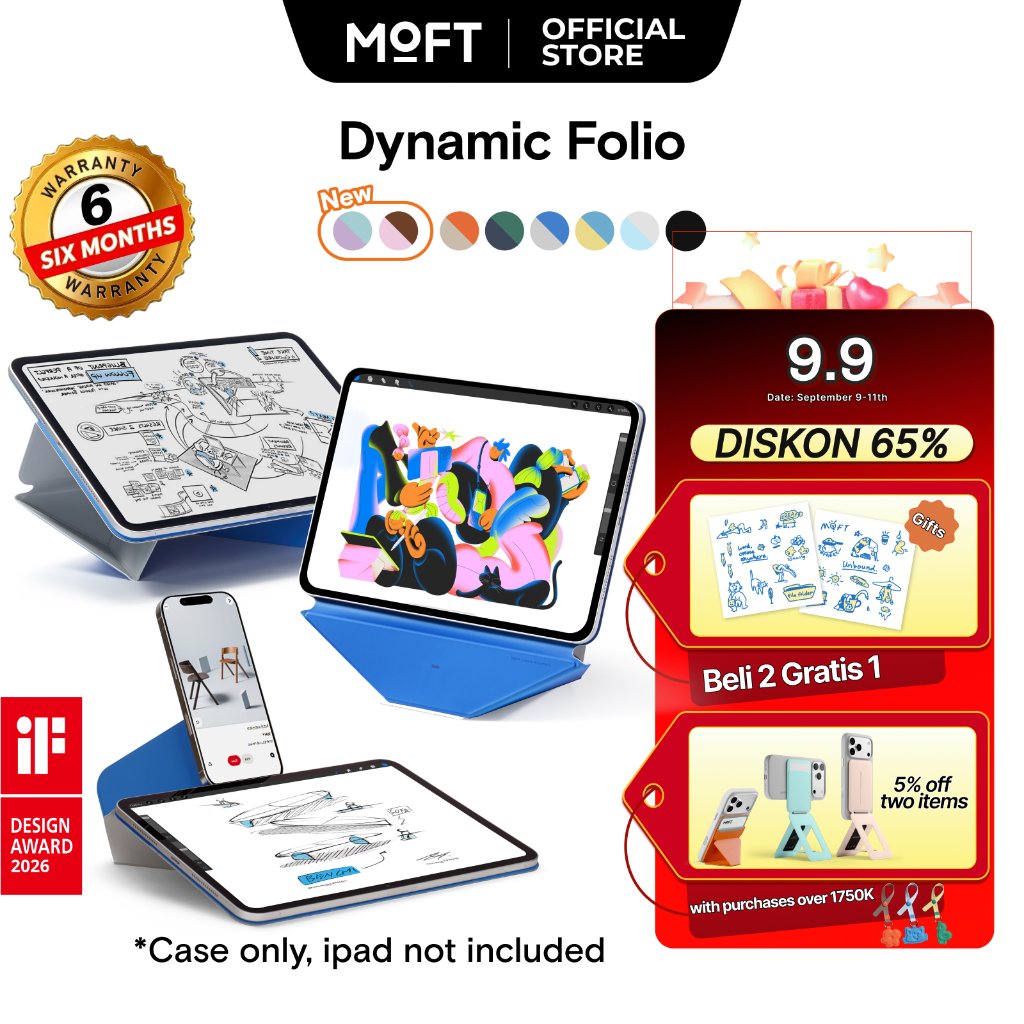MOFT Dynamic Folio iPad Stand magnetig ipad tablet | 20+ Mode Multi Sudut 5 Mode Utama | MOVAS™ Taha
