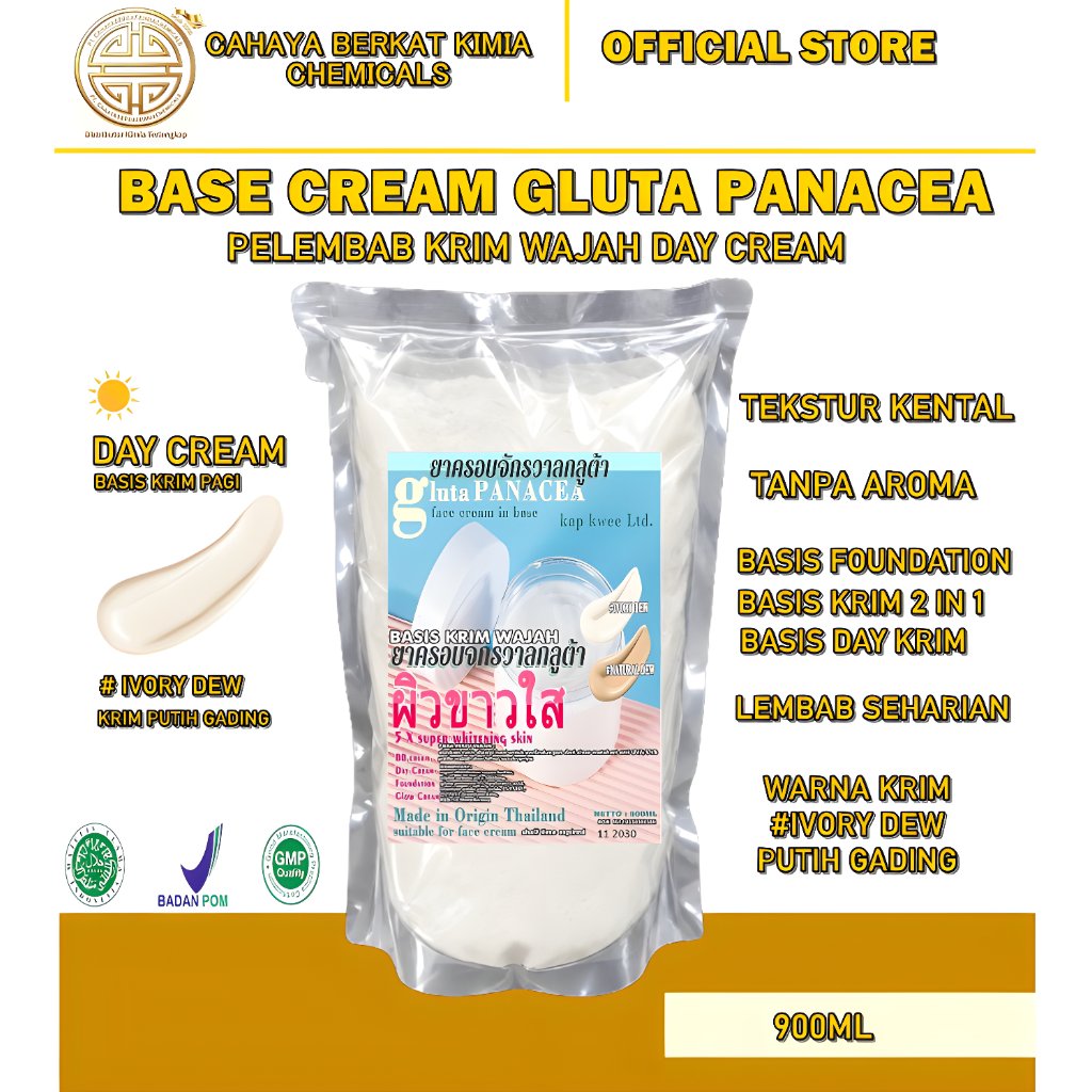 BASE CREAM GLUTA PANACEA KRIM WAJAH DAY CREAM BASIS KRIM PAGI PEMUTIH WAJAH THAILAND 900ML BPOM HALA