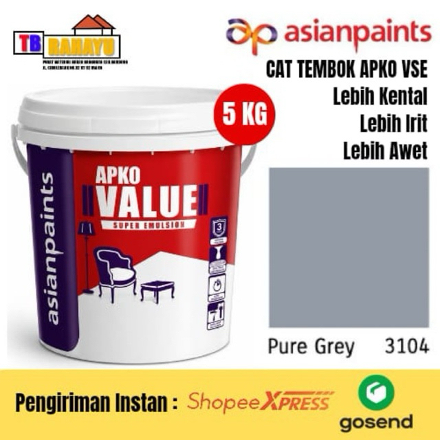 Cat Tembok Asian Paints APKO Value Super Emulsion APKO VSE 5 kg Pure Grey 3104