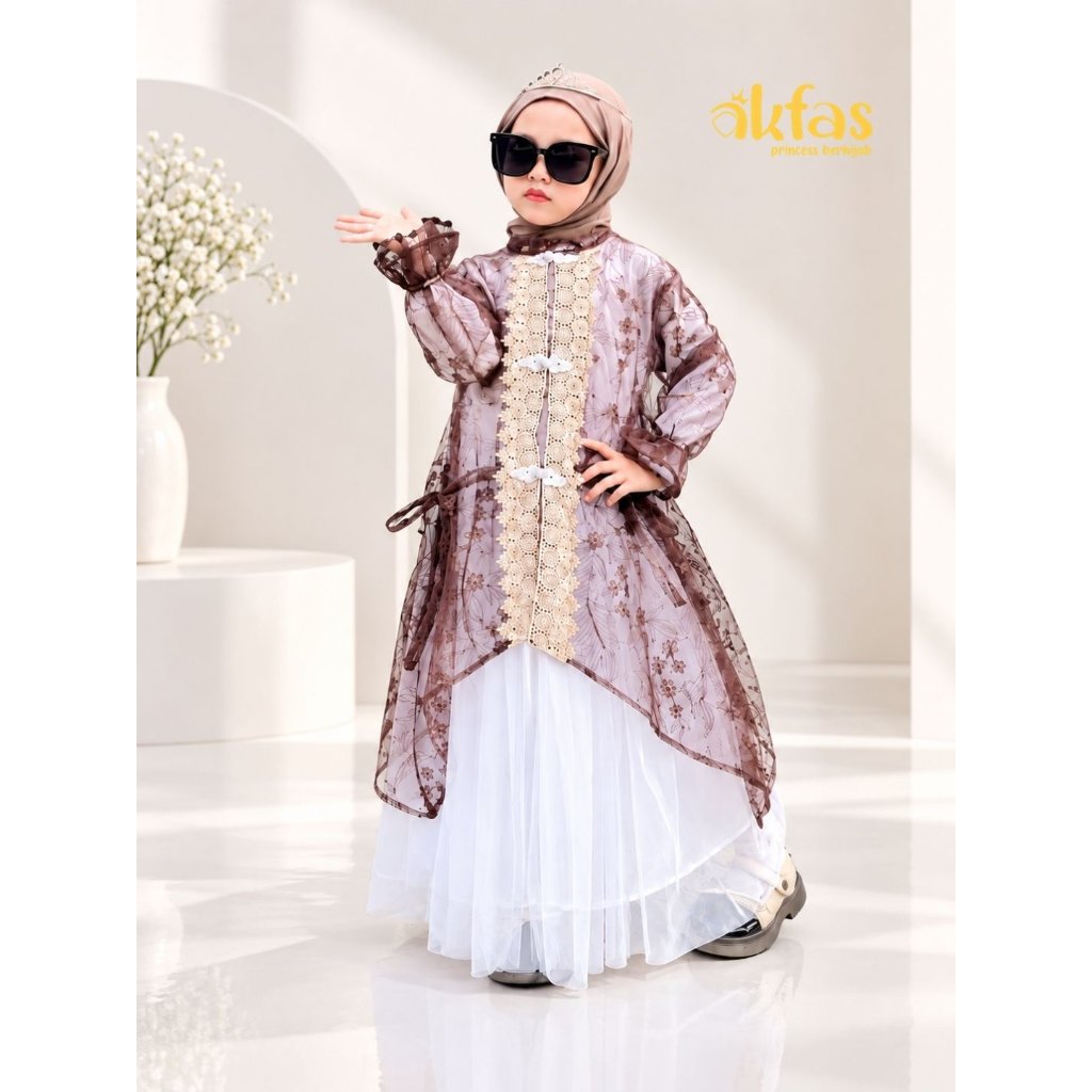 AKFAS -  Gamis Anak Perempuan Set Outer dan Inner | Gaun Pesta Anak Muslim Princess Berhijab