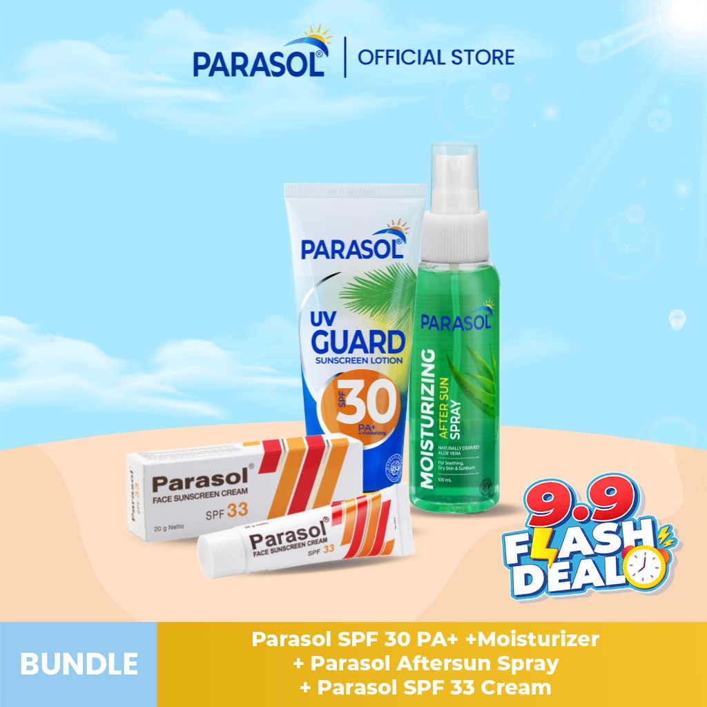 Flash Sale - Paket Parasol Lotion SPF30 100gr + Parasol Cream Sunscreen SPF33 20gr + Parasol AfterSu