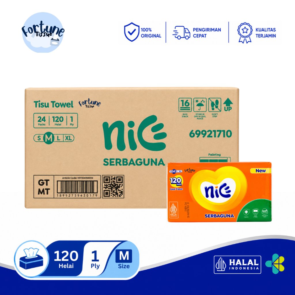 GROSIR 1 Dus Tisu Tissue Towel NICE 1 Ply (Size M) 120 Helai | Tisu Serbaguna