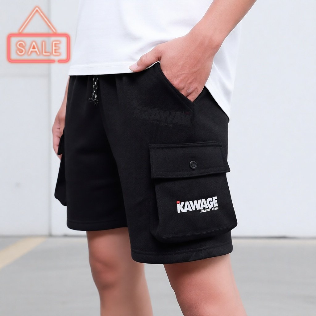KAWAGE Celana Cargo Pendek Size Besar Laki Bahan Fleece Tebal Model Santai