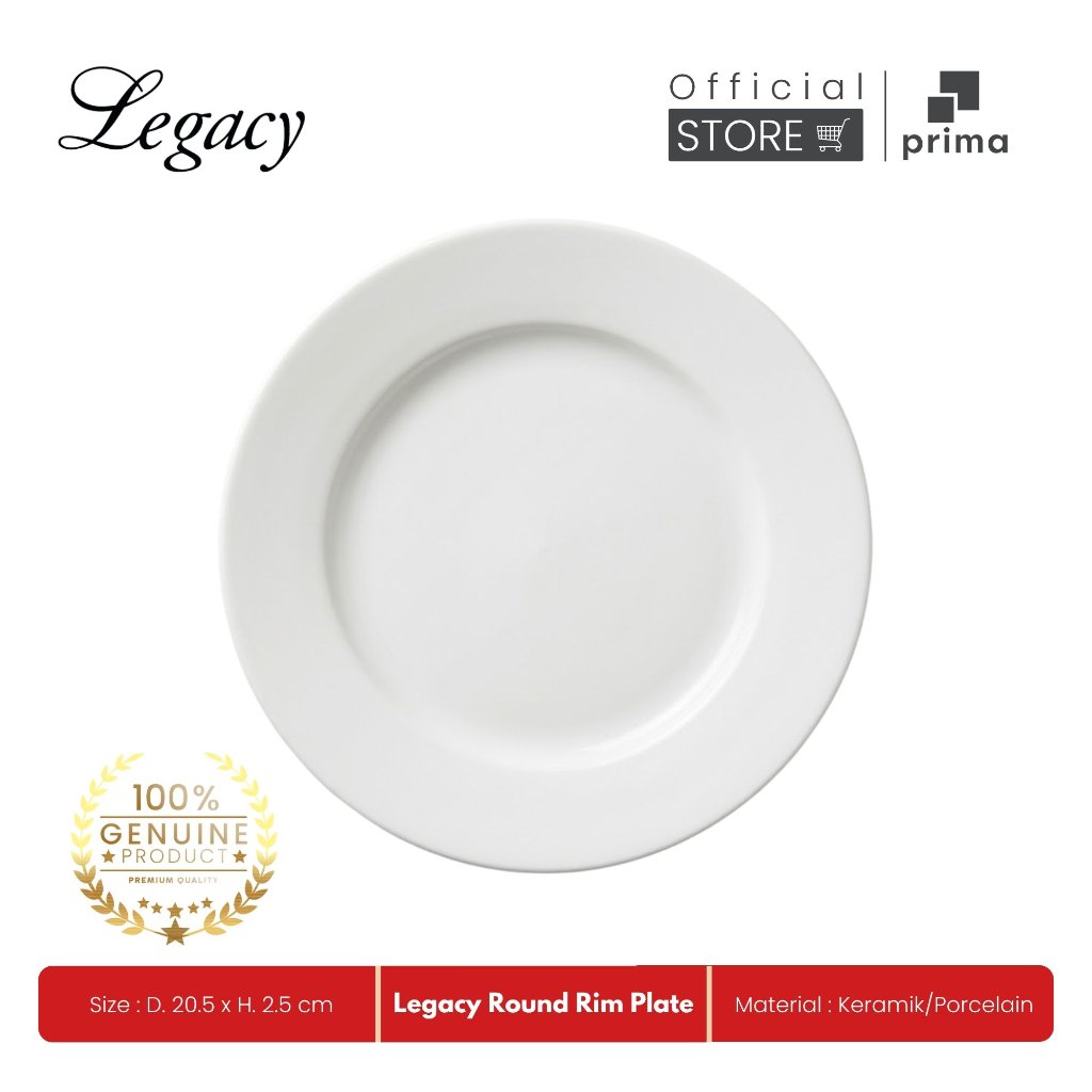 Piring Saji Piring Keramik Putih Legacy Round Rim Salad Plate 20.5 cm Legacy E020