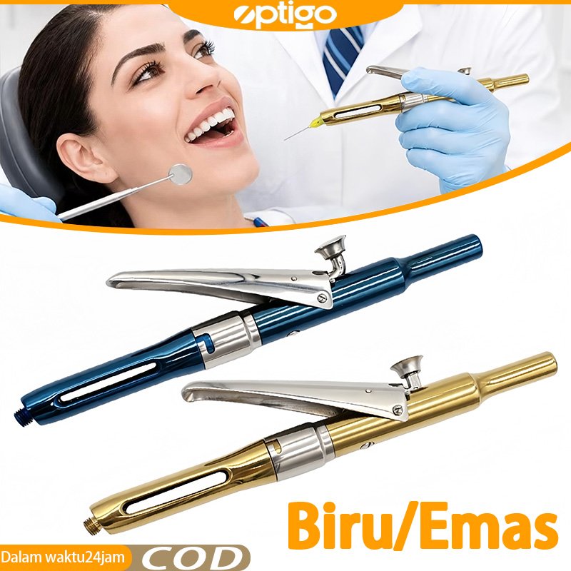 Dental Citoject Automatic Syringe Alat Anestesi Gigi Pen Style Stainless Steel Biru Emas Syringe Ane