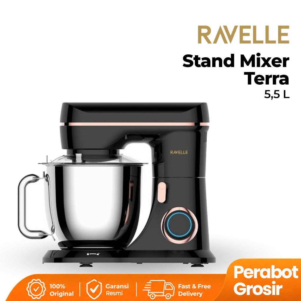 RAVELLE Stand Mixer 5.5L Terra Electric Mixer - Platinum Black
