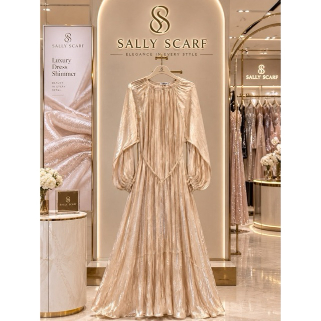 Dress Gamis Shimmer Gold Premium Brand “SALLY SCARF”