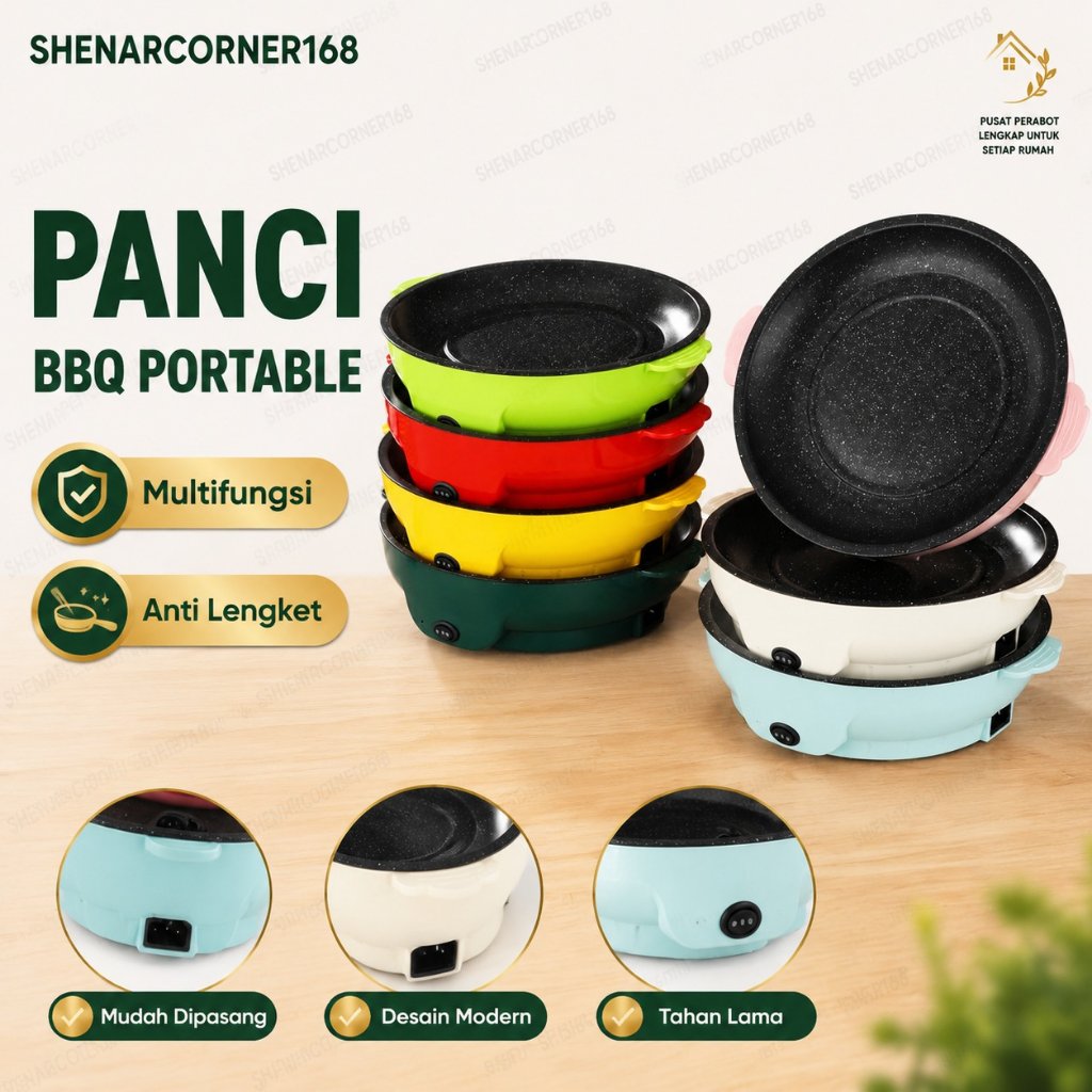 SHENAR ELECTRIC BBQ GRILL PAN / PANCI PANGANG BBQ / MINI GRILL PAN KOREAN / GRILL PAN MULTIFUNGSI, S