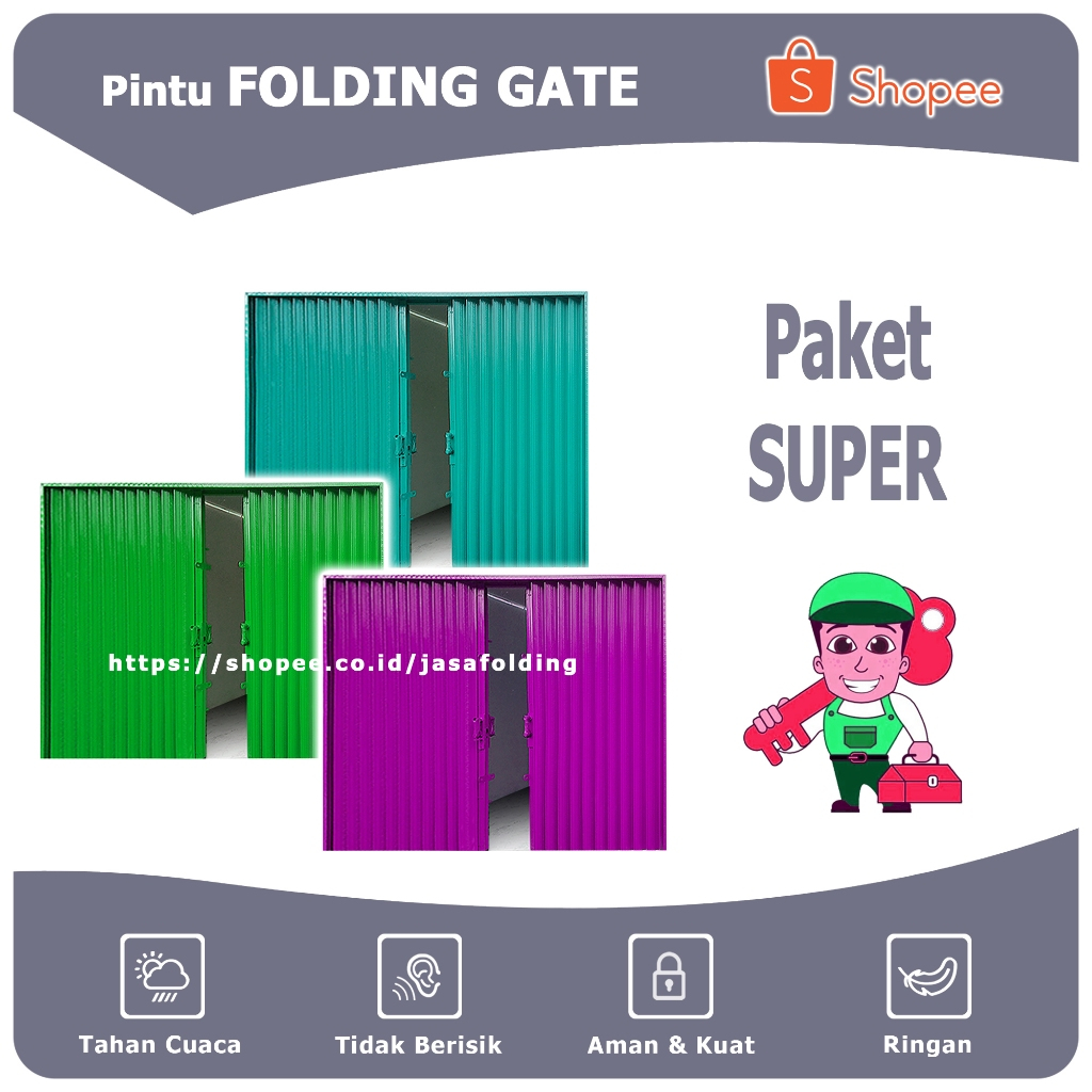 Paket Super - Pintu Folding Gate Rolling Door Harmonika Garasi Lipat Sliding