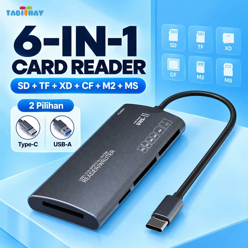Card Reader 6 in 1 USB Type C Pembaca Kartu SD TF CF MS M2 XD OTG High Speed untuk Laptop & HP