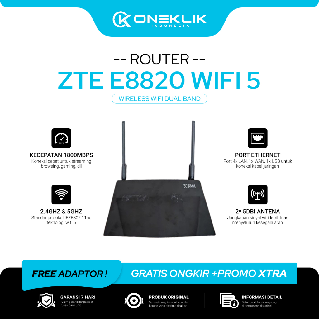 ZTE E8820 Wireless Router WiFi Dual-Band 2.4GHz & 5GHz Dual Antena Bekas Original Bonus Adaptor
