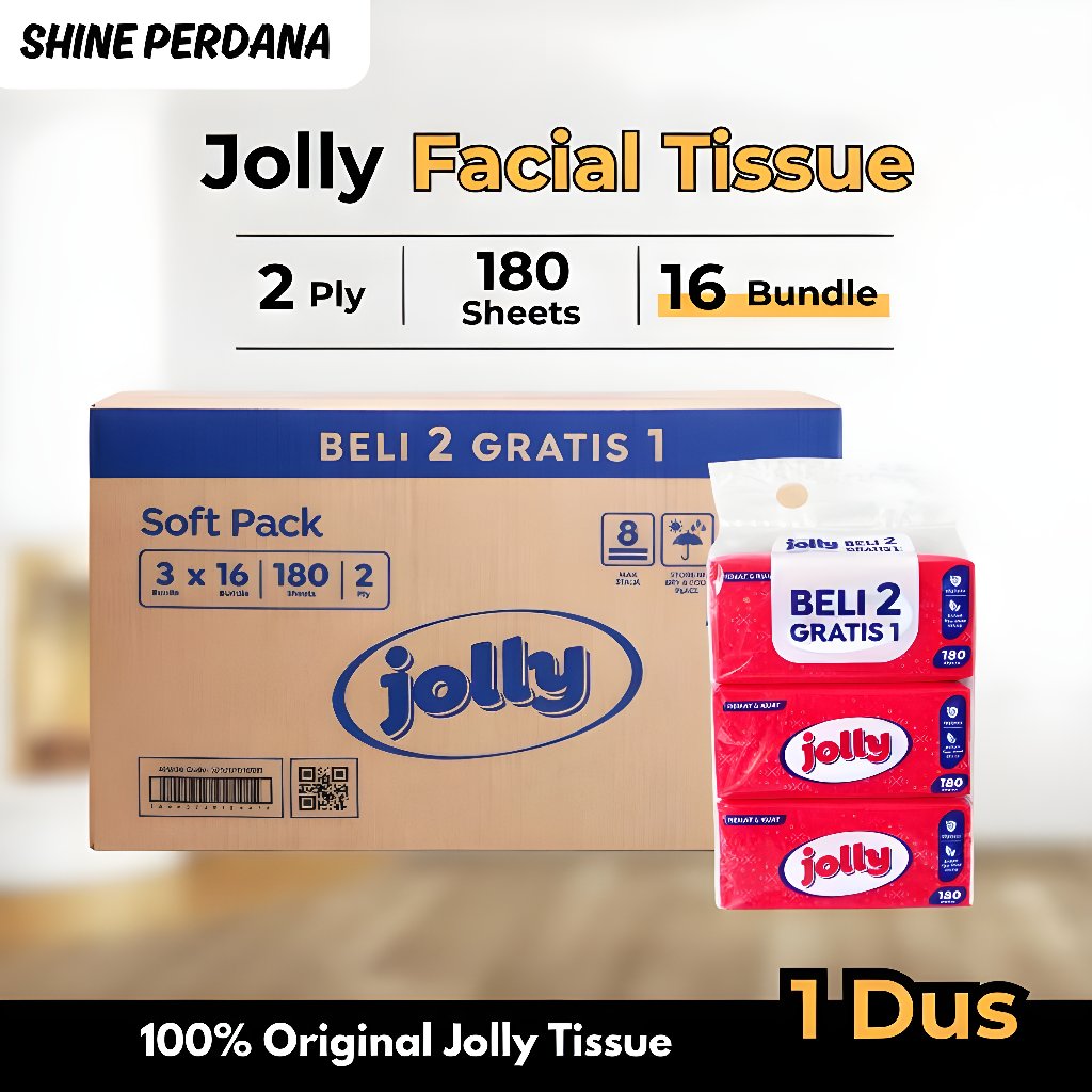 [1 DUS ISI 48] Tisu Jolly Facial Tissue 180 Sheets 2 Ply - Tissue Wajah Murah Kartonan Grosir