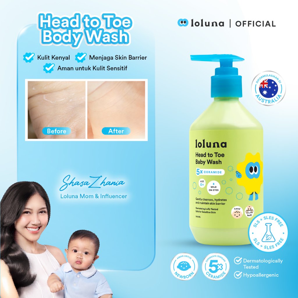 LOLUNA Head to Toe Wash 300ml - Sabun Sampo Mandi Perawatan Kulit Bayi dan Anak / Sabun untuk Newbor