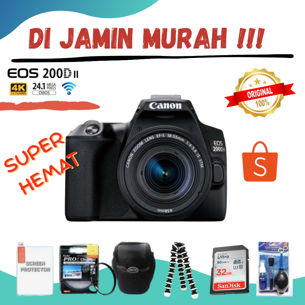 KAMERA CANON EOS 200D WIFI + LENSA 18-55MM PRODUK ORIGINAL