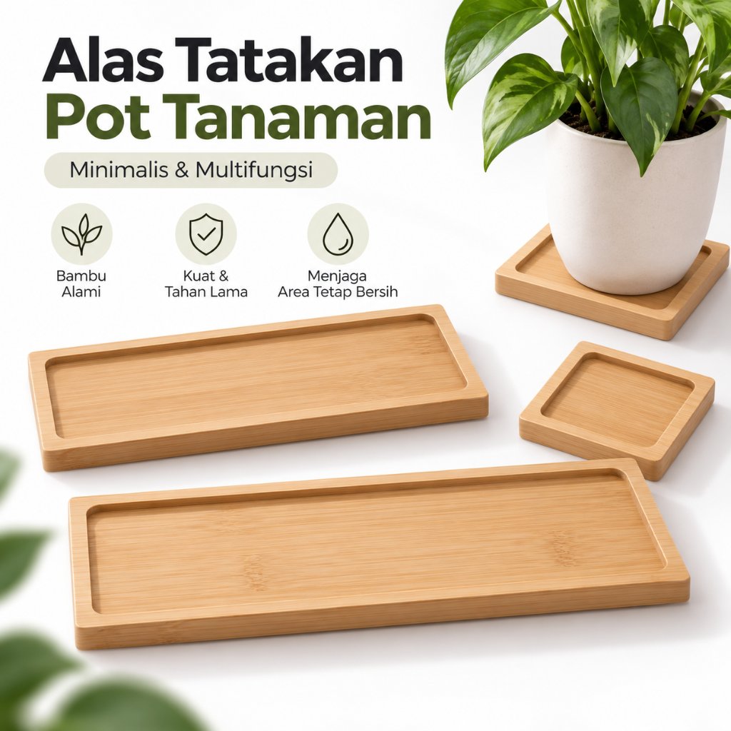 Alas Tatakan Pot Tanaman Minimalis Persegi - Persegi Panjang Bamboo Tray Tatakan Bambu Rectangular C