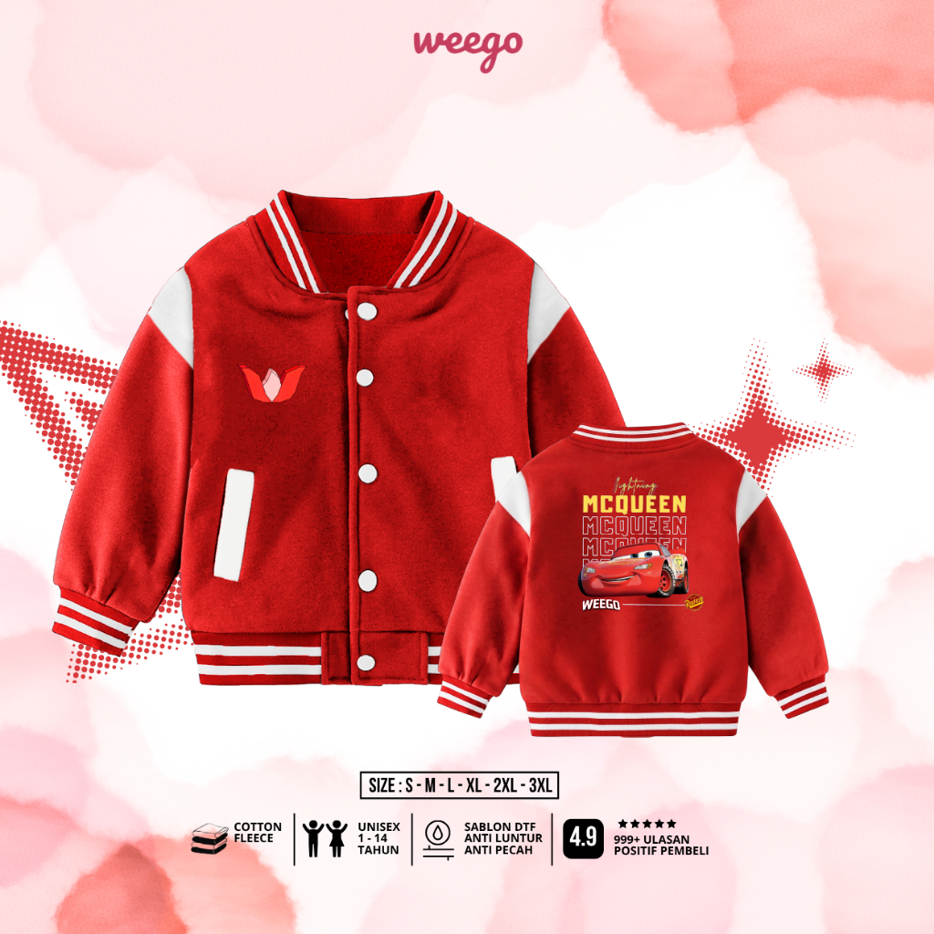 Weego - Jaket Varsity Anak Lightning McQueen Cars Merah | Jaket Bomber Anak Cowok - K949