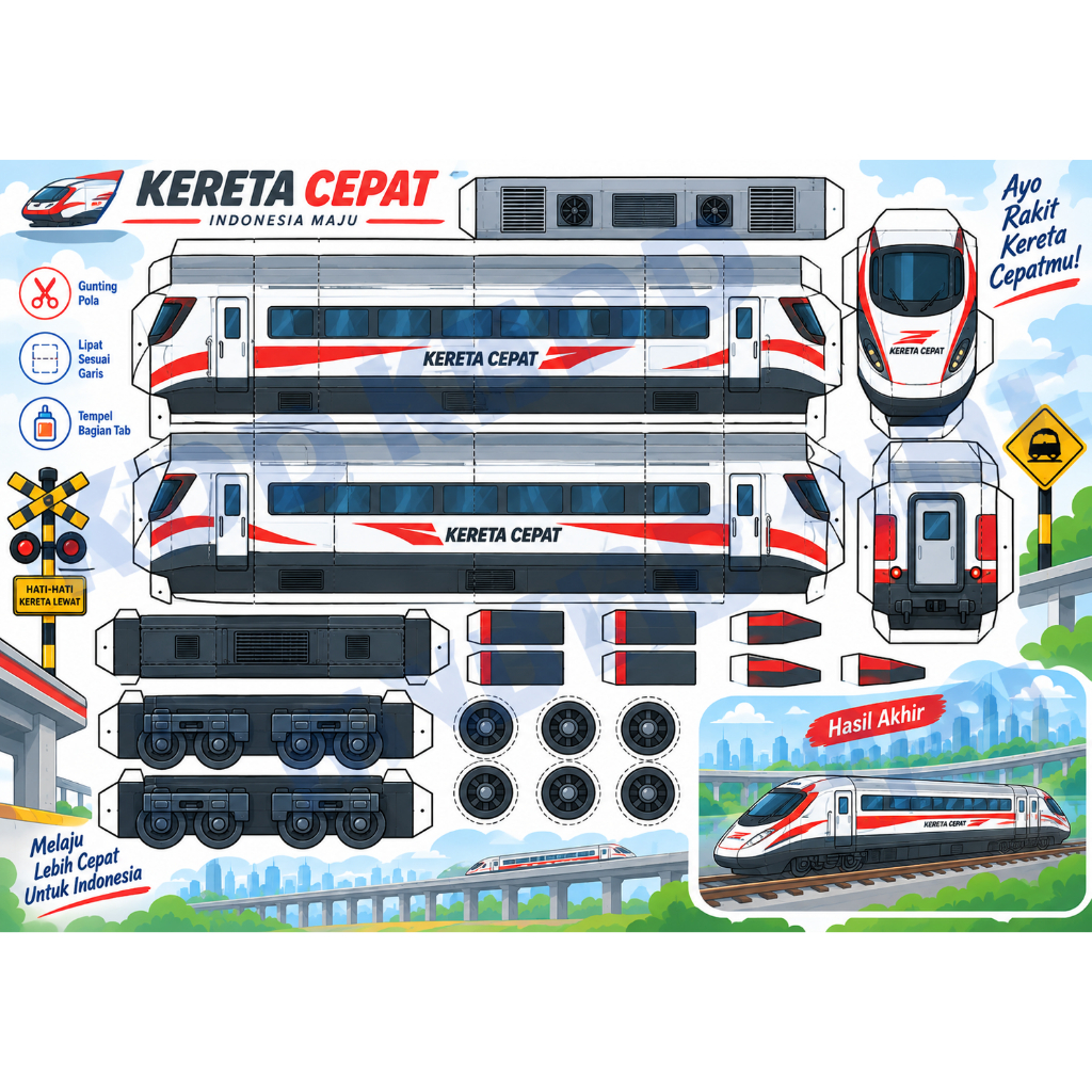 Mainan Papercraft Kereta Api Anak Sudah Dilaminasi | Kereta Cepat Rakit Sendiri | Gunting Lipat Temp