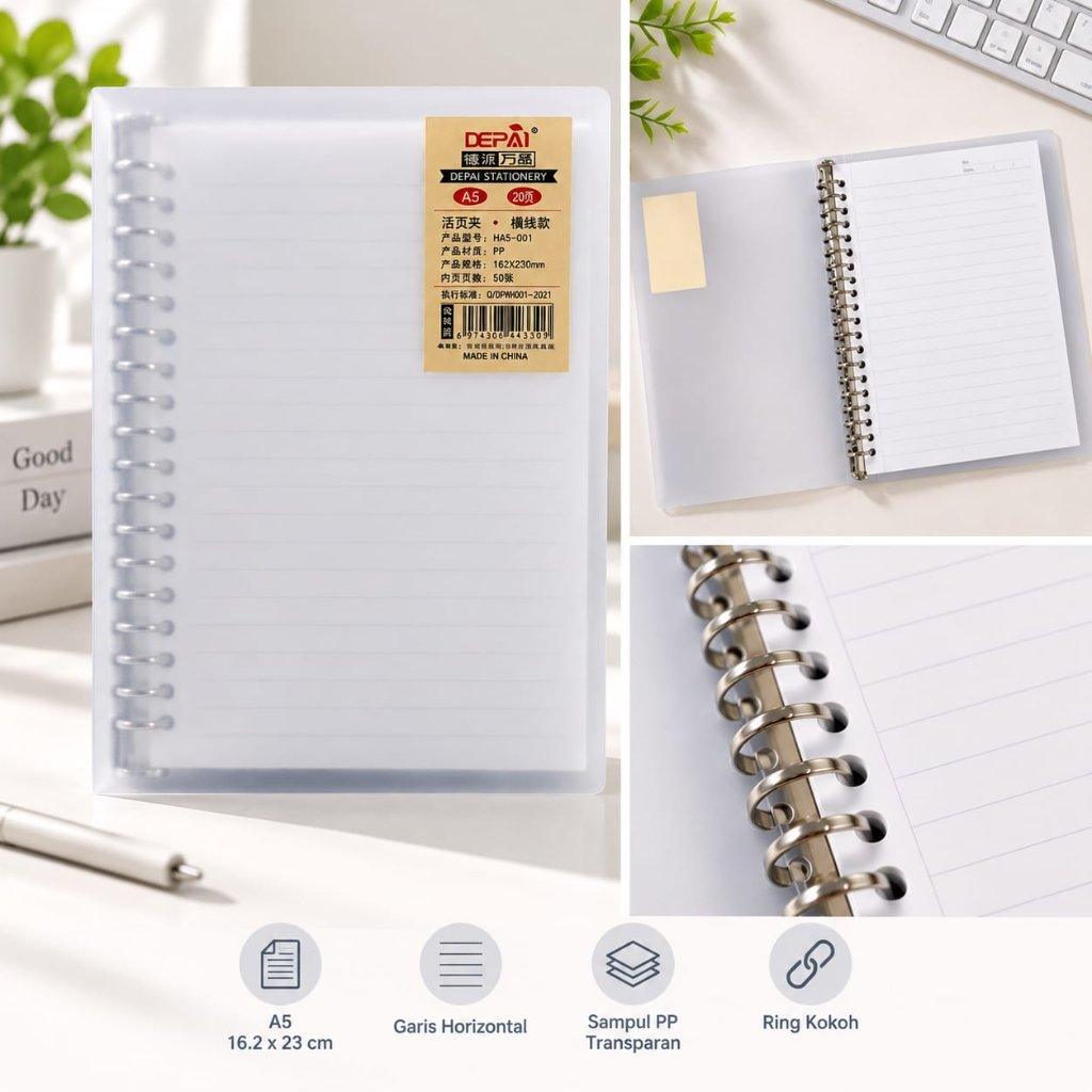 BUKU BINDER NOTE A5 KLIP 20 RING BOOK MAP BINDER LOOSE LEAF COVER TRANSPARANT BONUS ISI